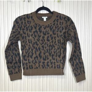 NORDSTROM Kids Fun Cotton Blend Sweater In Brown Dachshund Leopard Spots Sz XXS